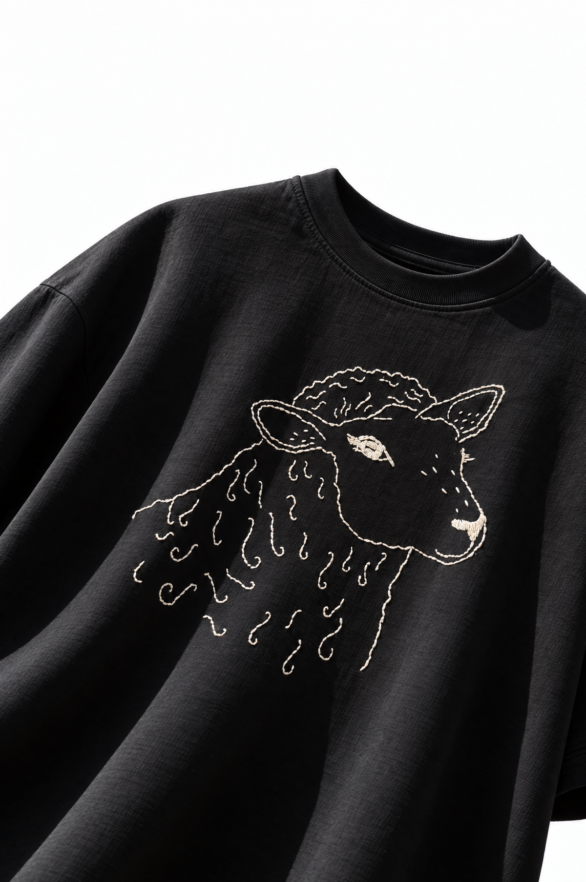 Black Sheep Hand Embroidered Black Oversized T-Shirt for Men & Women