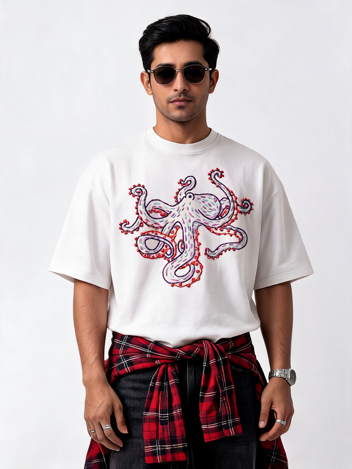 Octopus Hand-Embroidered Oversized T-Shirt