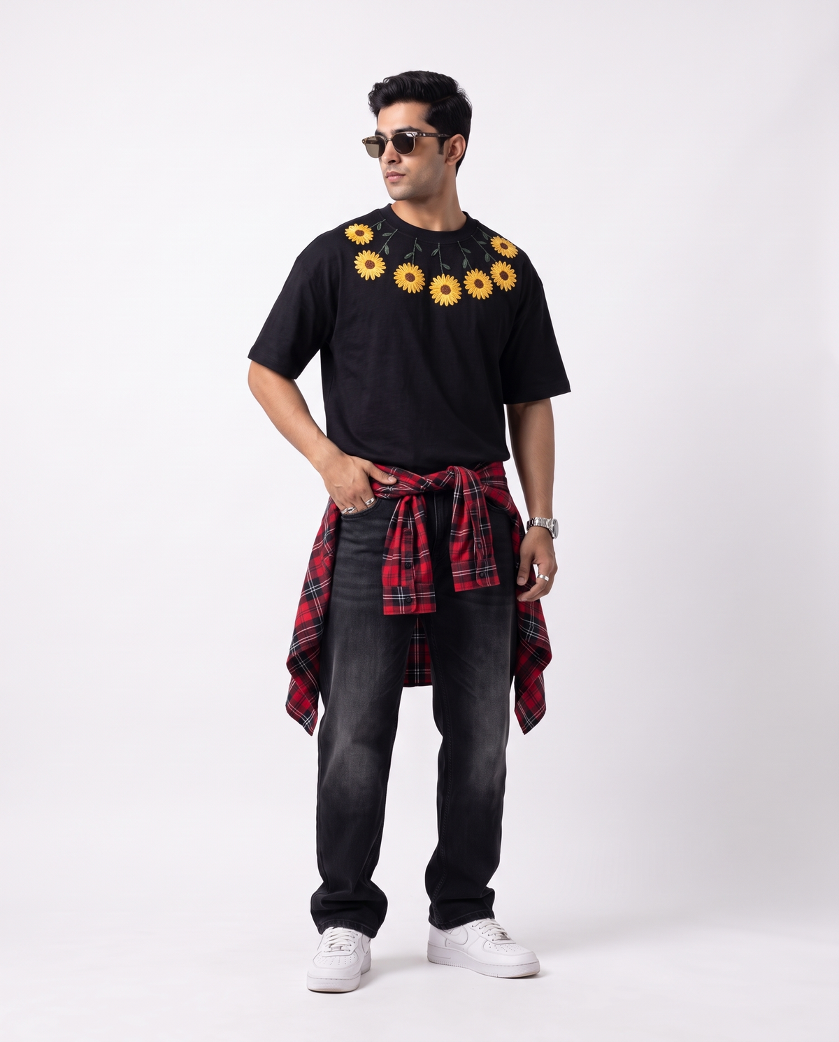 Sunflower Necklace Hand-Embroidered Oversized T-Shirt