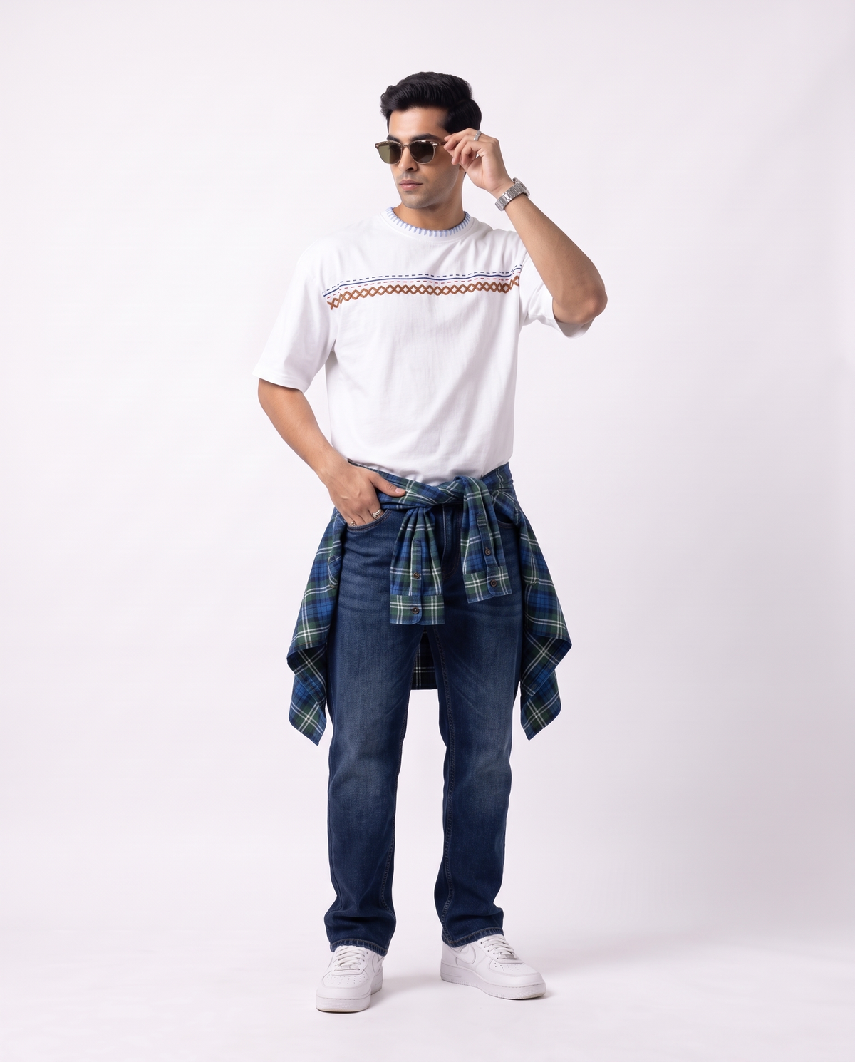 Taanka Kantha Hand-Embroidered Oversized T-Shirt, White