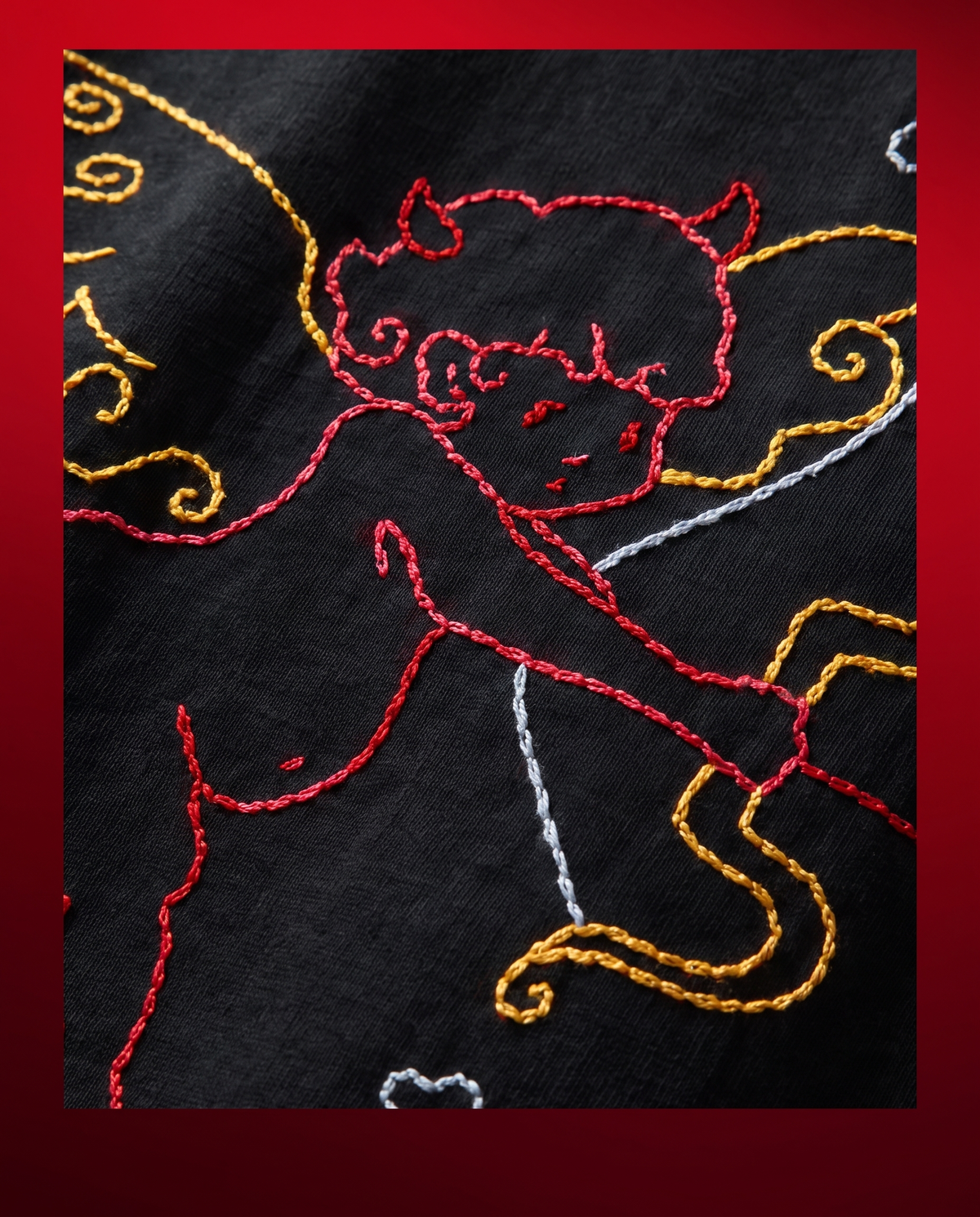 Devil Cupid Hand-Embroidered Oversized T-Shirt, Black