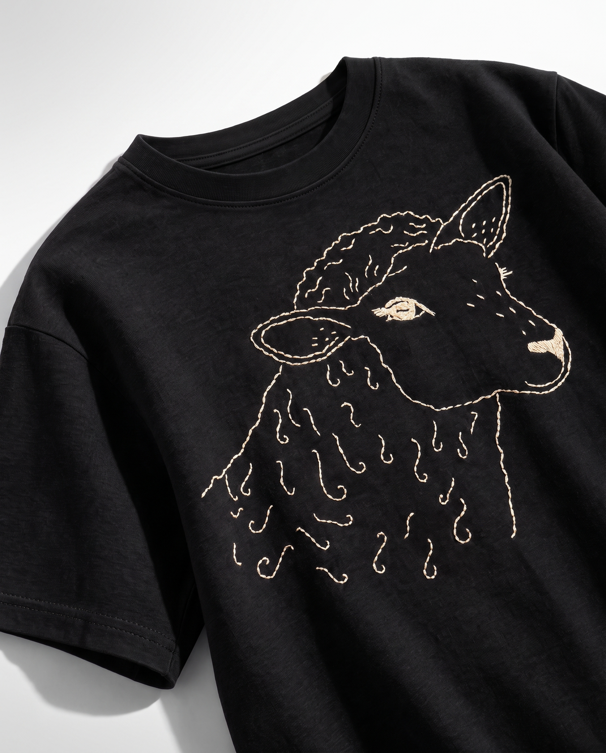 Black Sheep Hand Embroidered Black Oversized T-Shirt for Men & Women