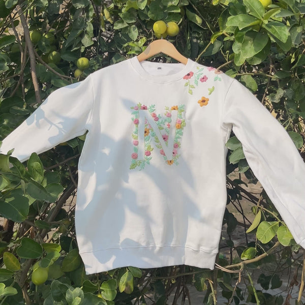 Name Initials and floral Loose fit Sweatshirt (Unisex)