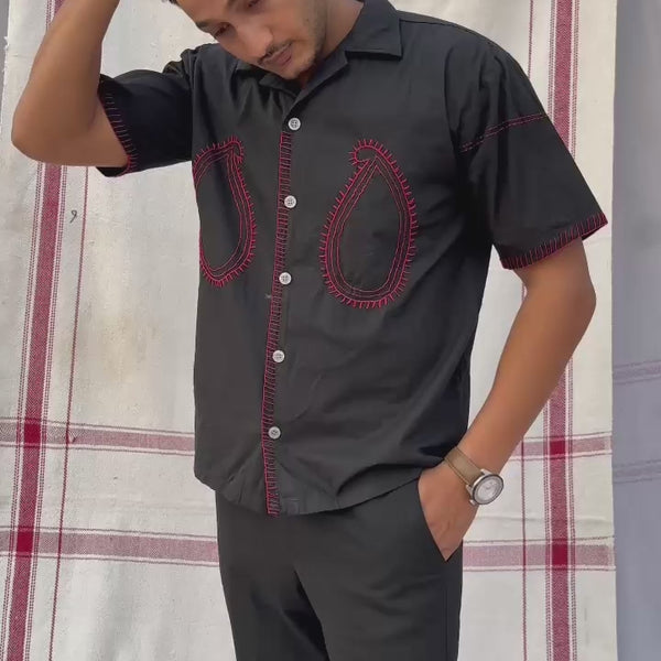 Paisley embroidered black Shirt