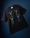 Neelbel Hand-Embroidered Blue Floral Oversized T-Shirt, Black