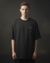 Cross Hand-Embroidered Black Oversized T-Shirt
