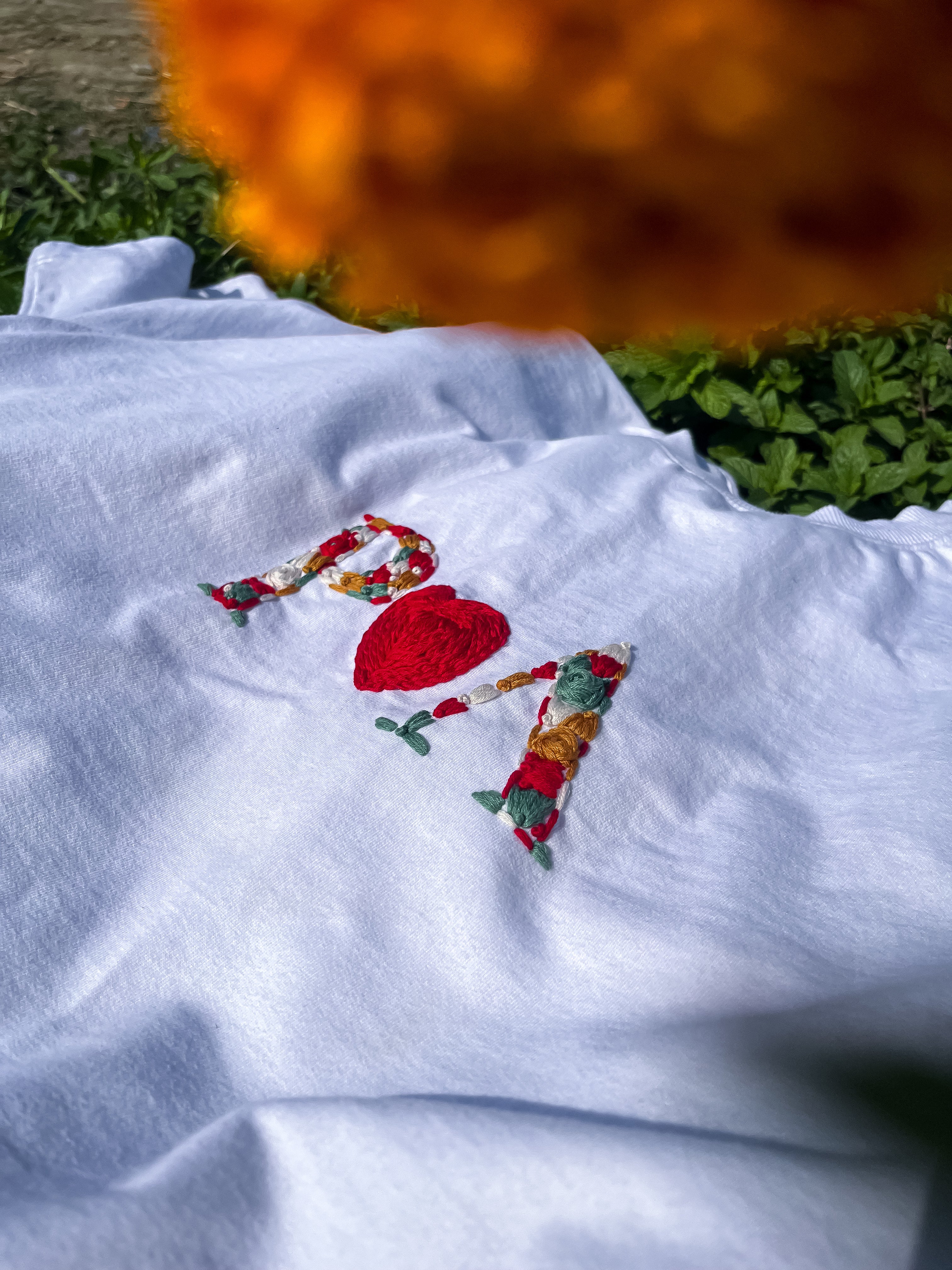 Thank you for existing hand outlet embroidered unisex t-shirt - love, embroidery