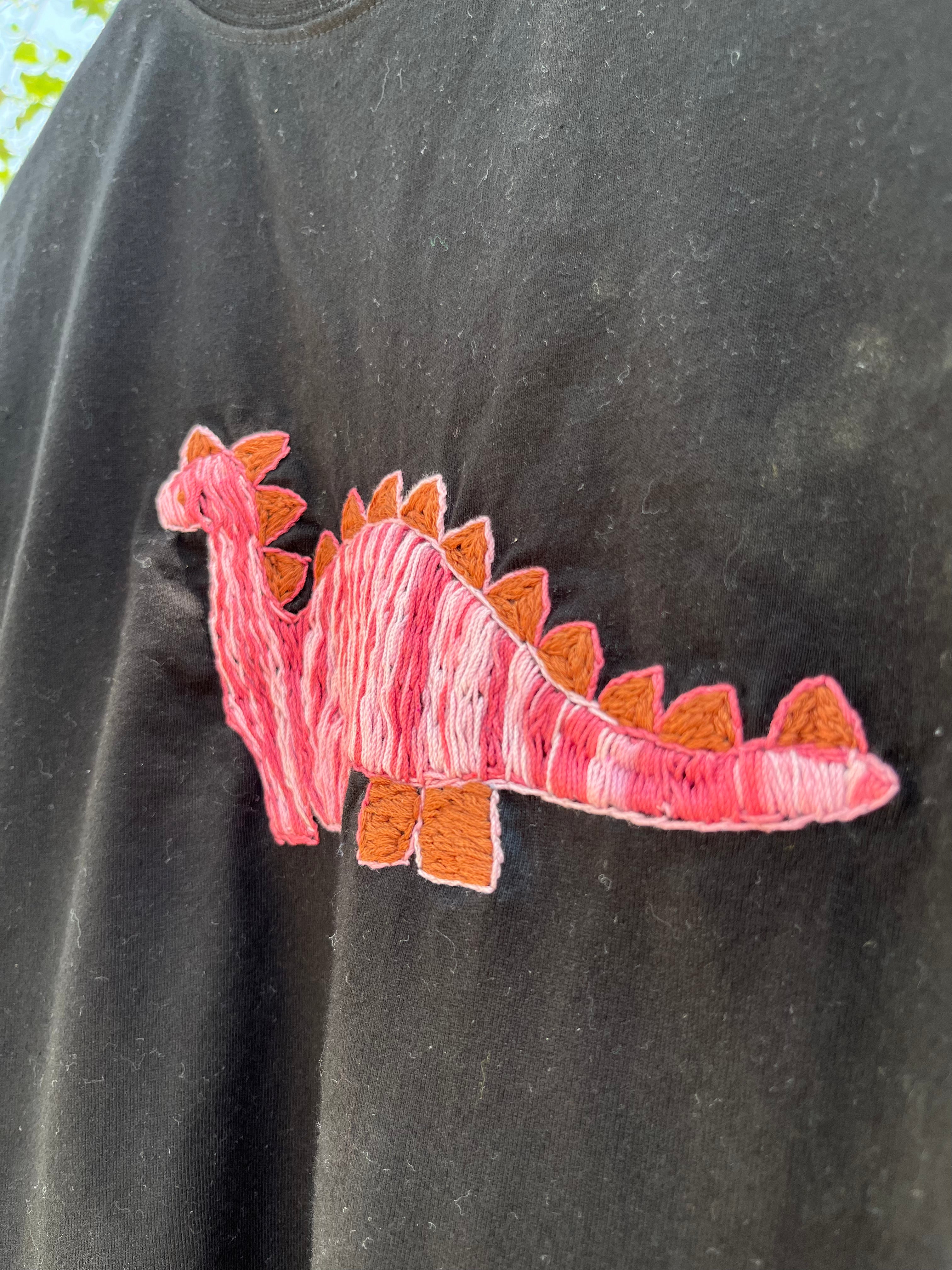 Cute Dinosaur Hand Embroidery Oversized T-shirt  (Unisex)