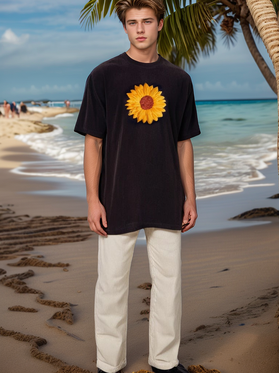 Sunflower Hand-Embroidered Oversized Tee