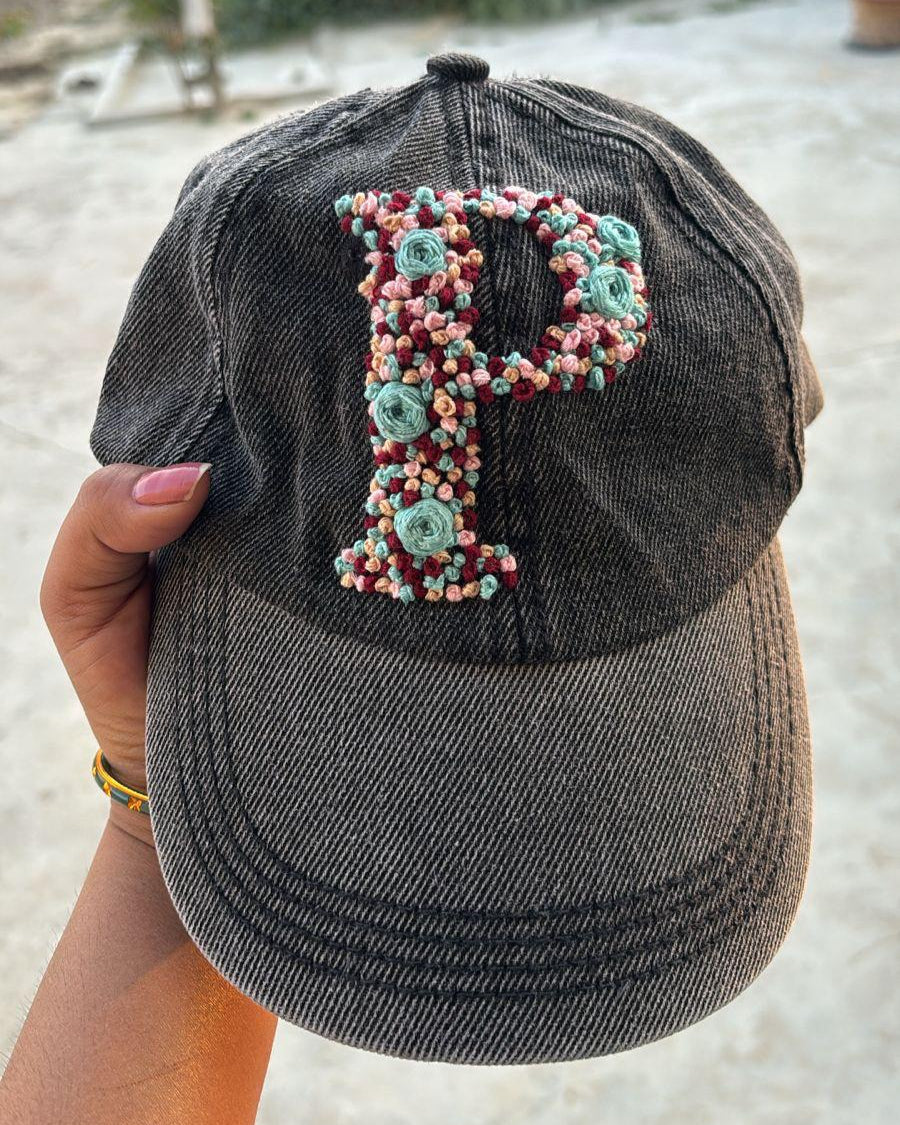 Custom Initials Hand-Embroidered Denim Caps (Unisex)