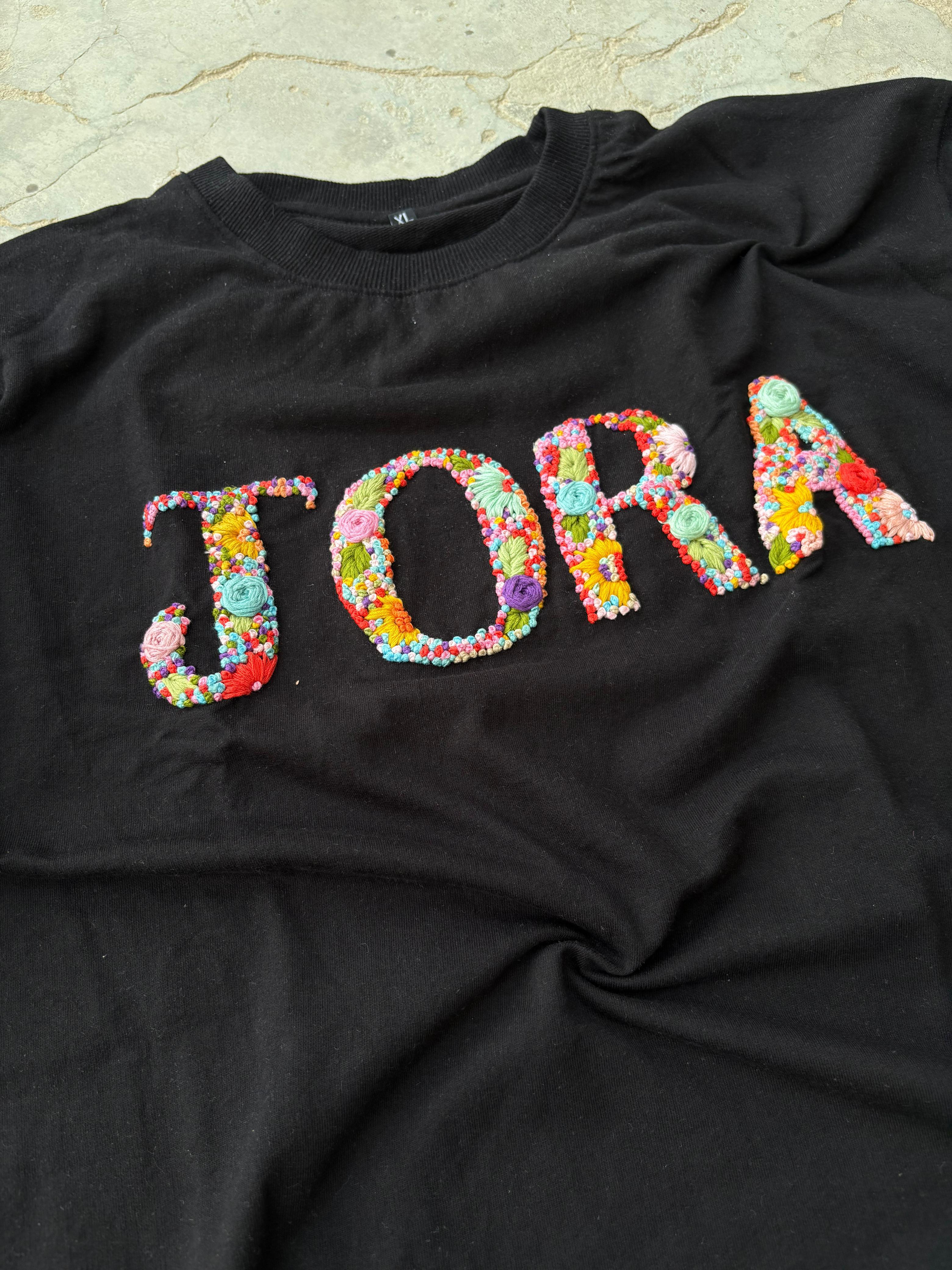 Custom Name Hand Embroidery Black Oversized T-shirt