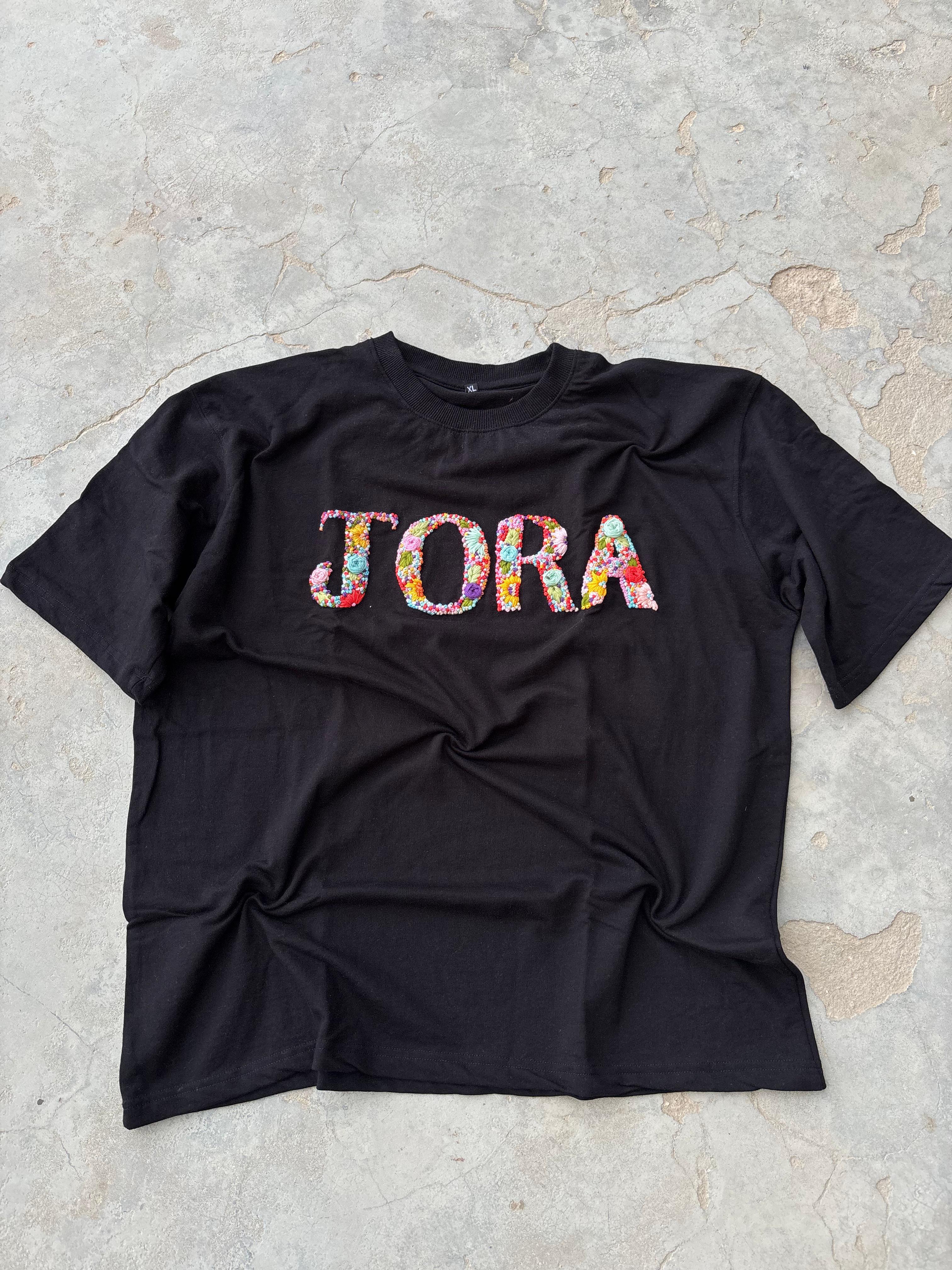 Custom Name Hand Embroidery Black Oversized T-shirt