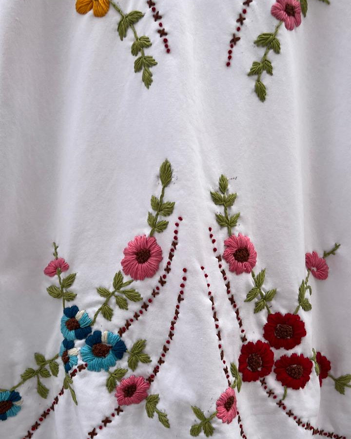 White hoodies with colorful floral embroidery on a light background
