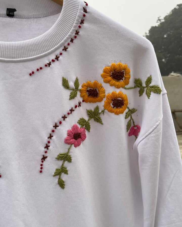 Whispers of Spring Hand-Embroidered Sweatshirt
