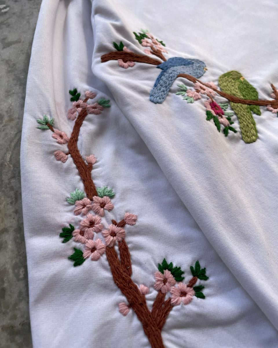 Sakura Parakeets Hand Embroidered Sweatshirt
