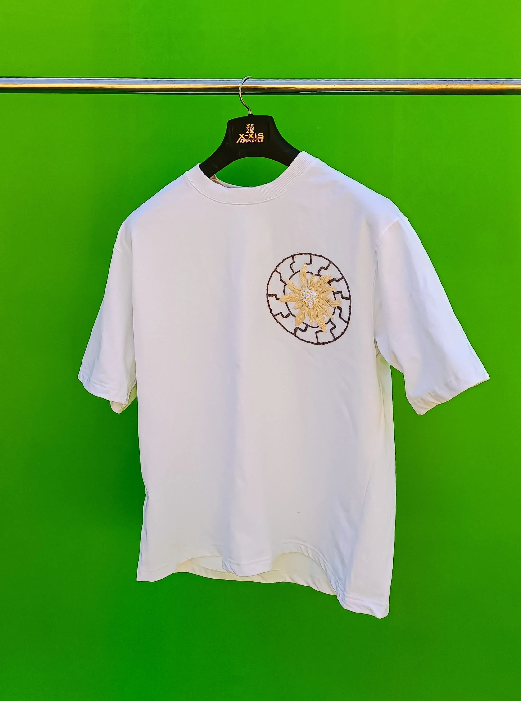 ★ARIES★ United Colors Embroidered Short Sleeve T-Shirt Whi Embroidered Aries Organic Cotton T-shirt | Astrology Graphic