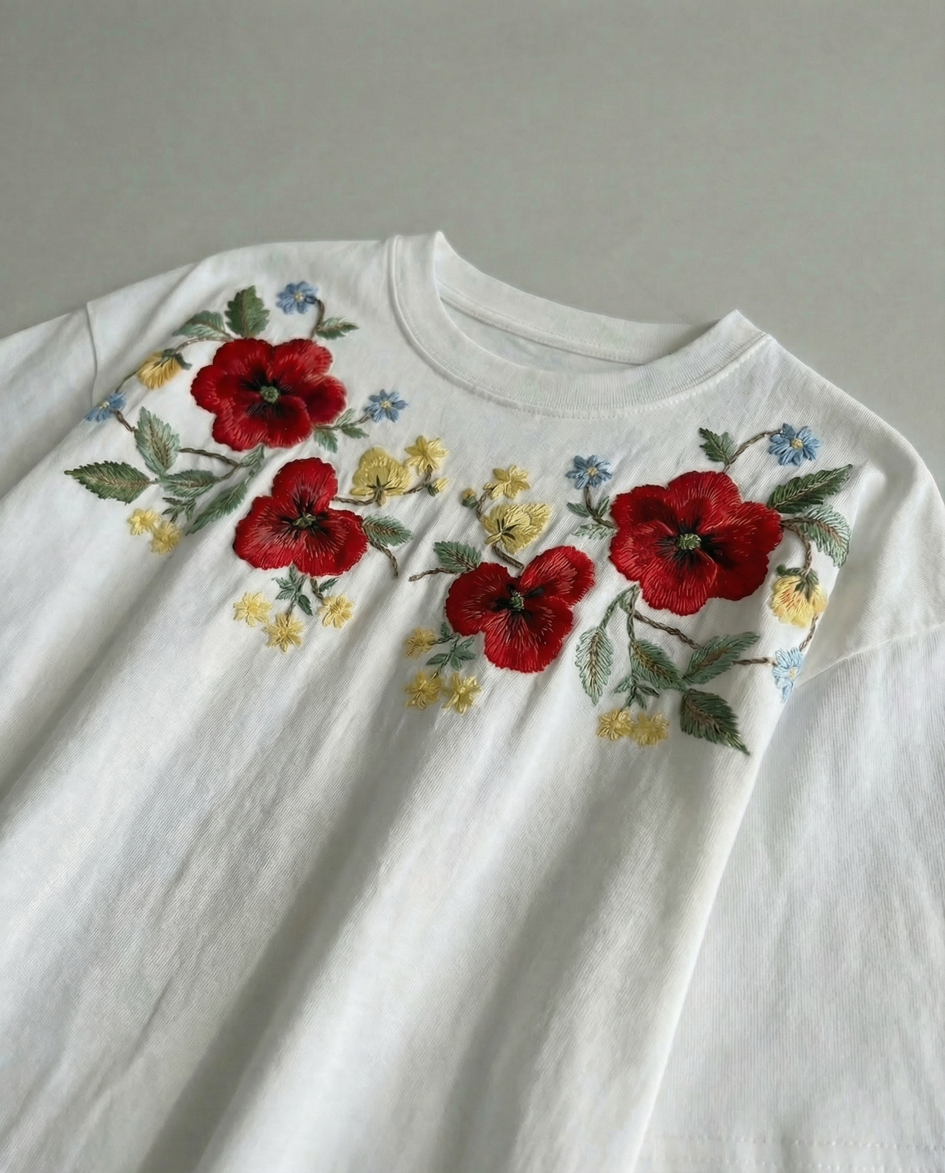 Oversized white cotton embroidered shirts featuring vintage inspired floral desig