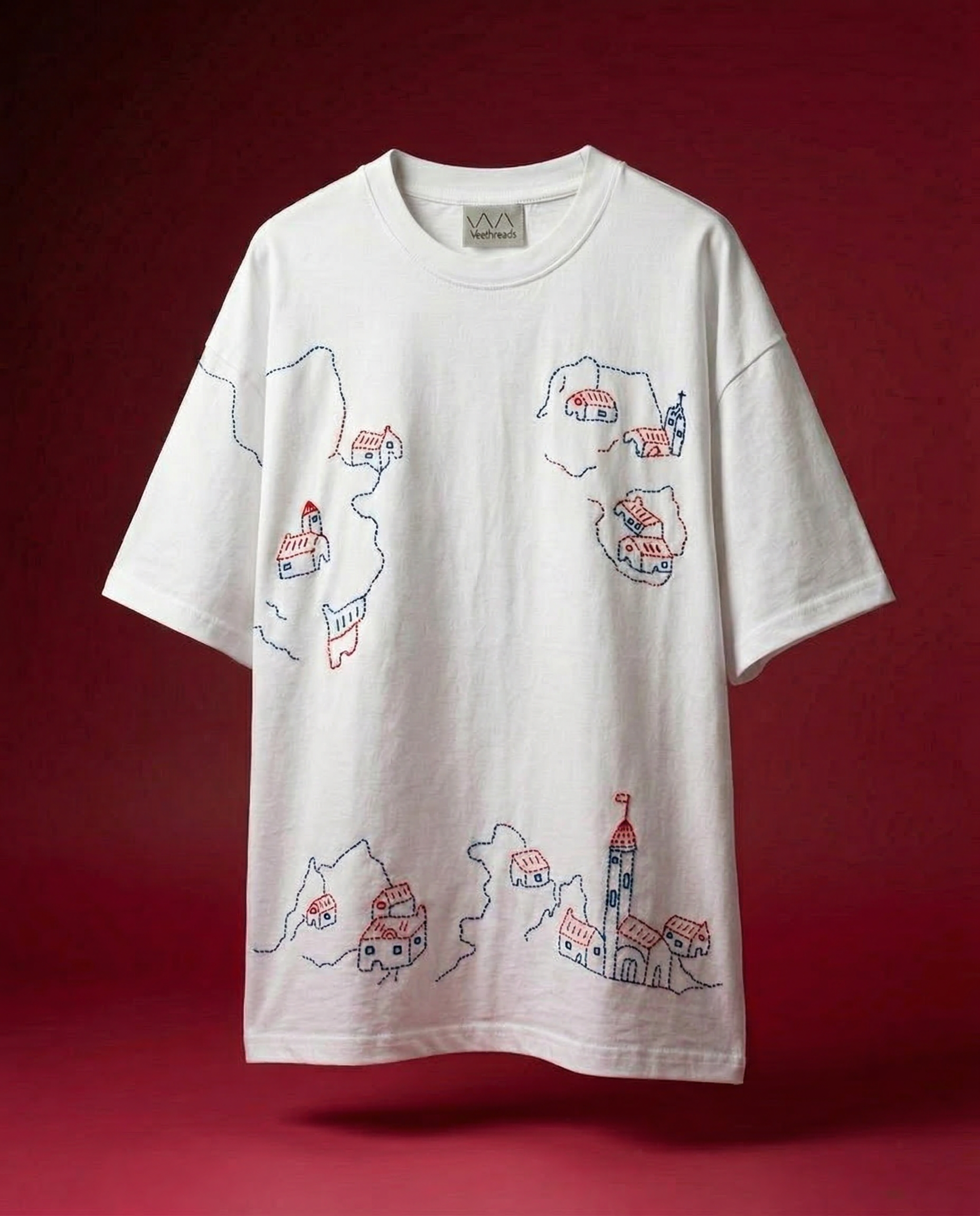 premium embroidered tshirt village artwork cotton shirt