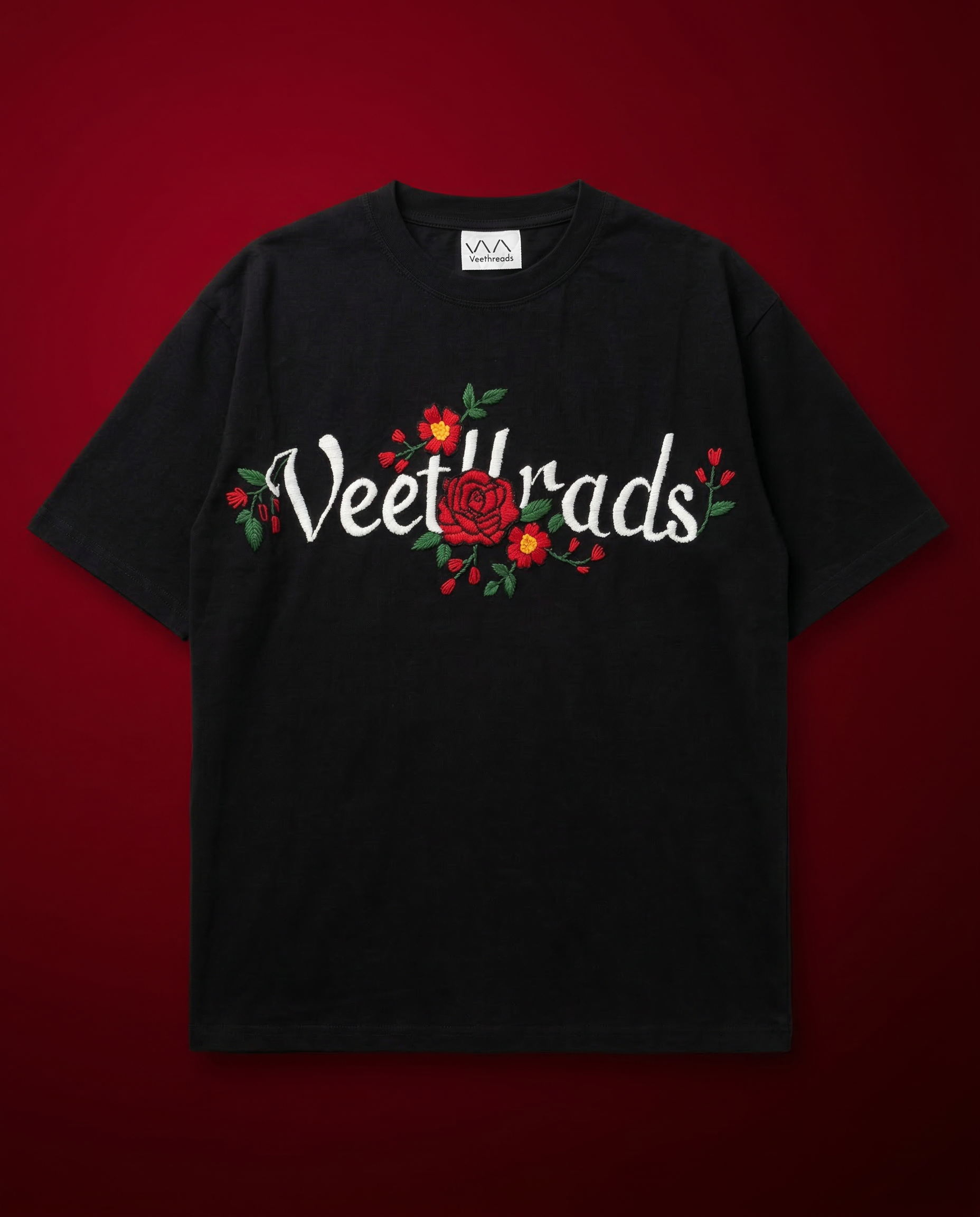 Veethreads flora Hand Embroidered T-shirt