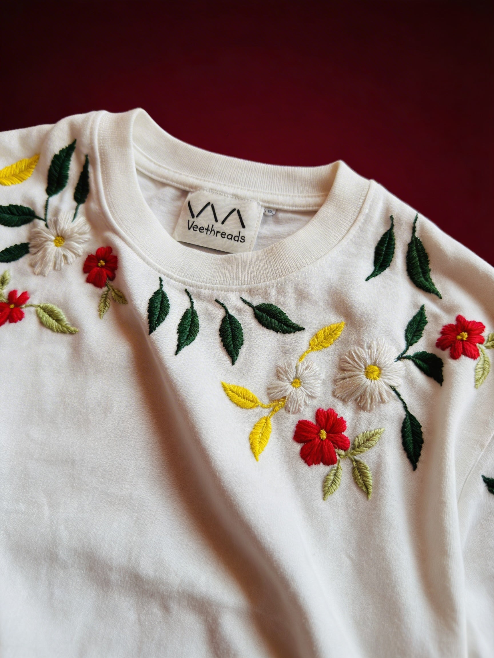 Bloom Garland | Hand Embroidered Floral T-Shirt