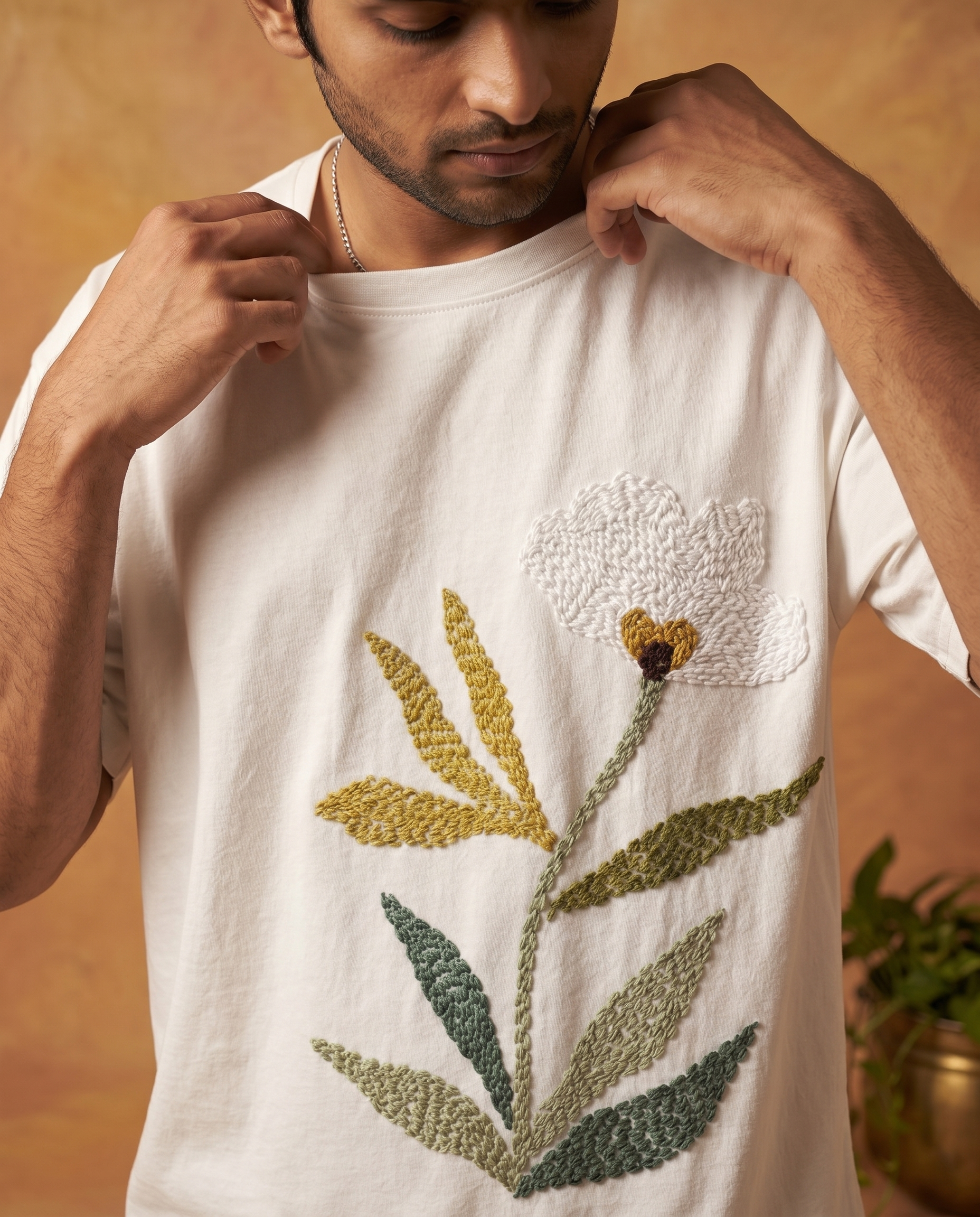 The Botanist Hand Embroidered Oversized T-Shirt | Veethreads