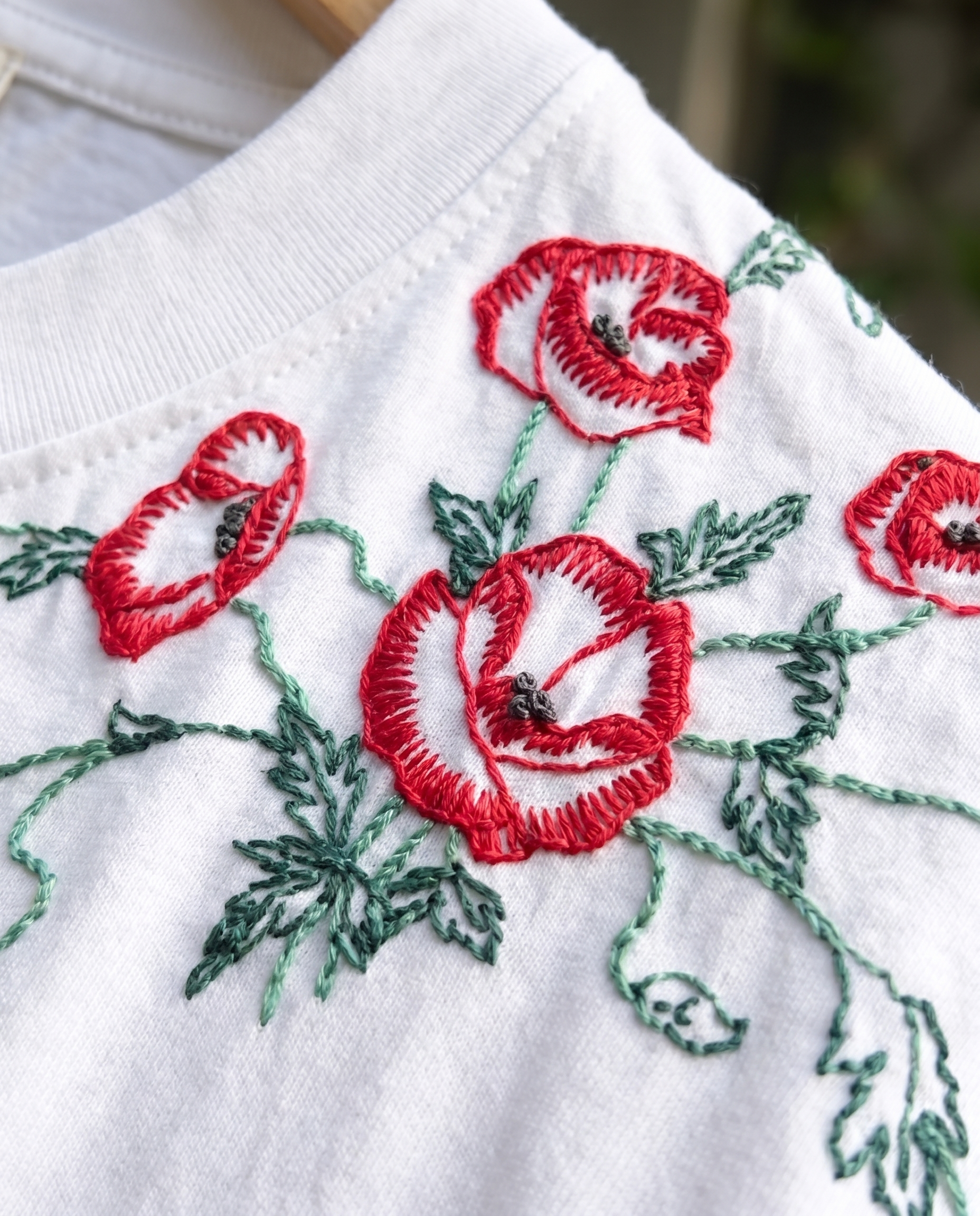 hand embroidered t shirt
floral embroidered tshirt
rose embroidery tshirt
