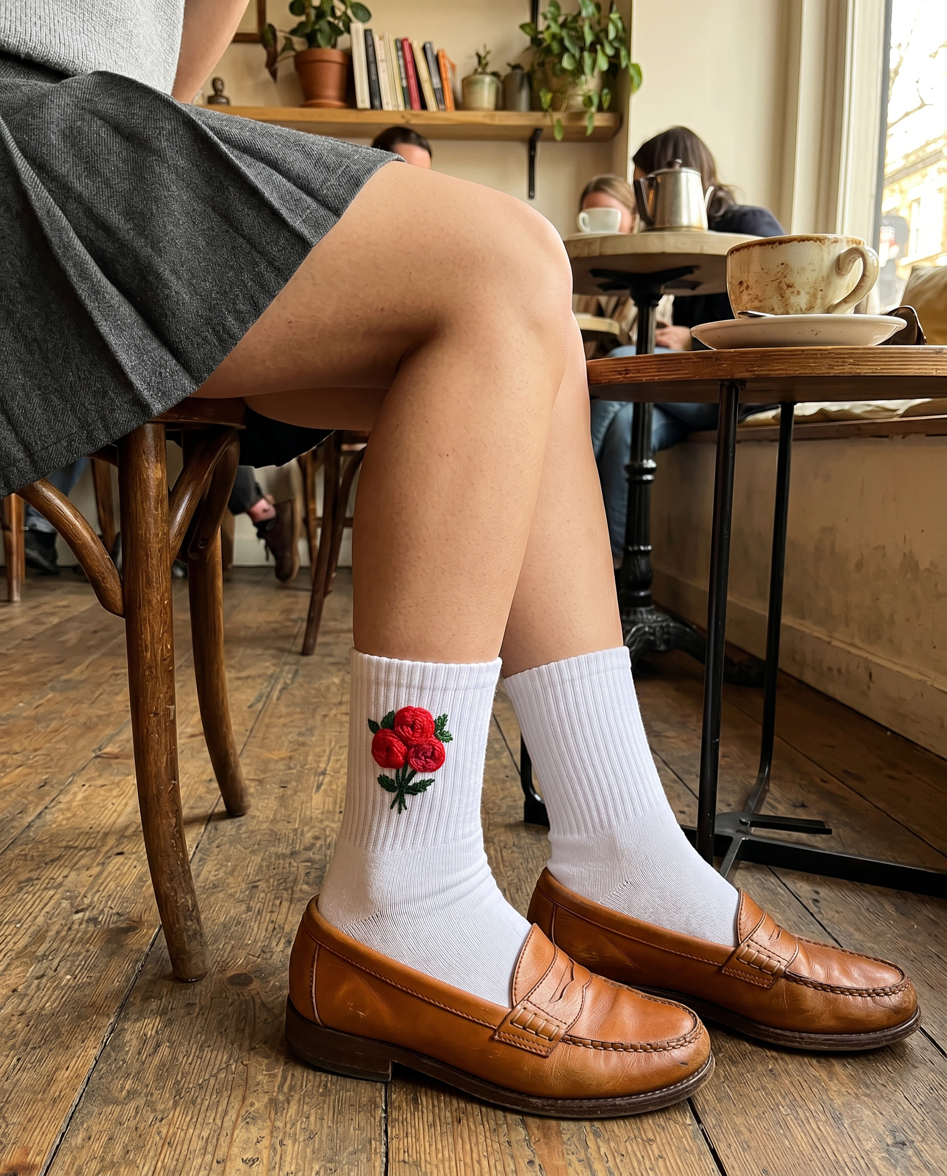 Rose Embroidered Socks – Elegant Floral Stitch Cotton Socks