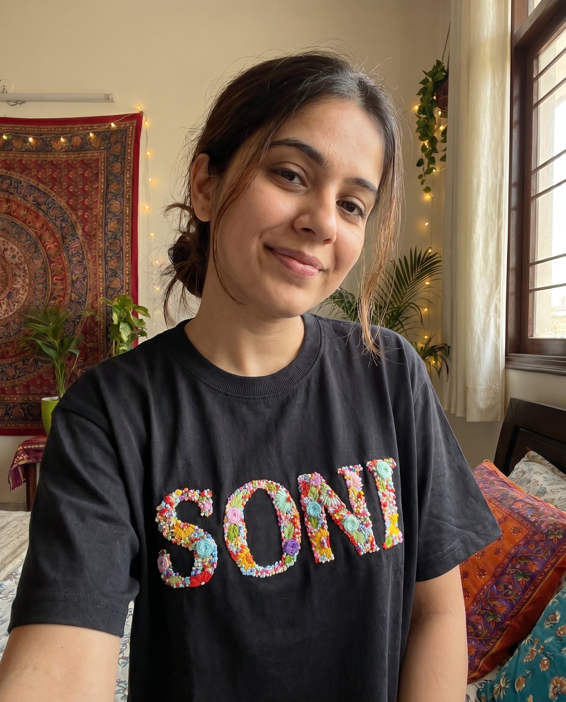 Custom Name Hand Embroidery Oversized T-shirt Unisex