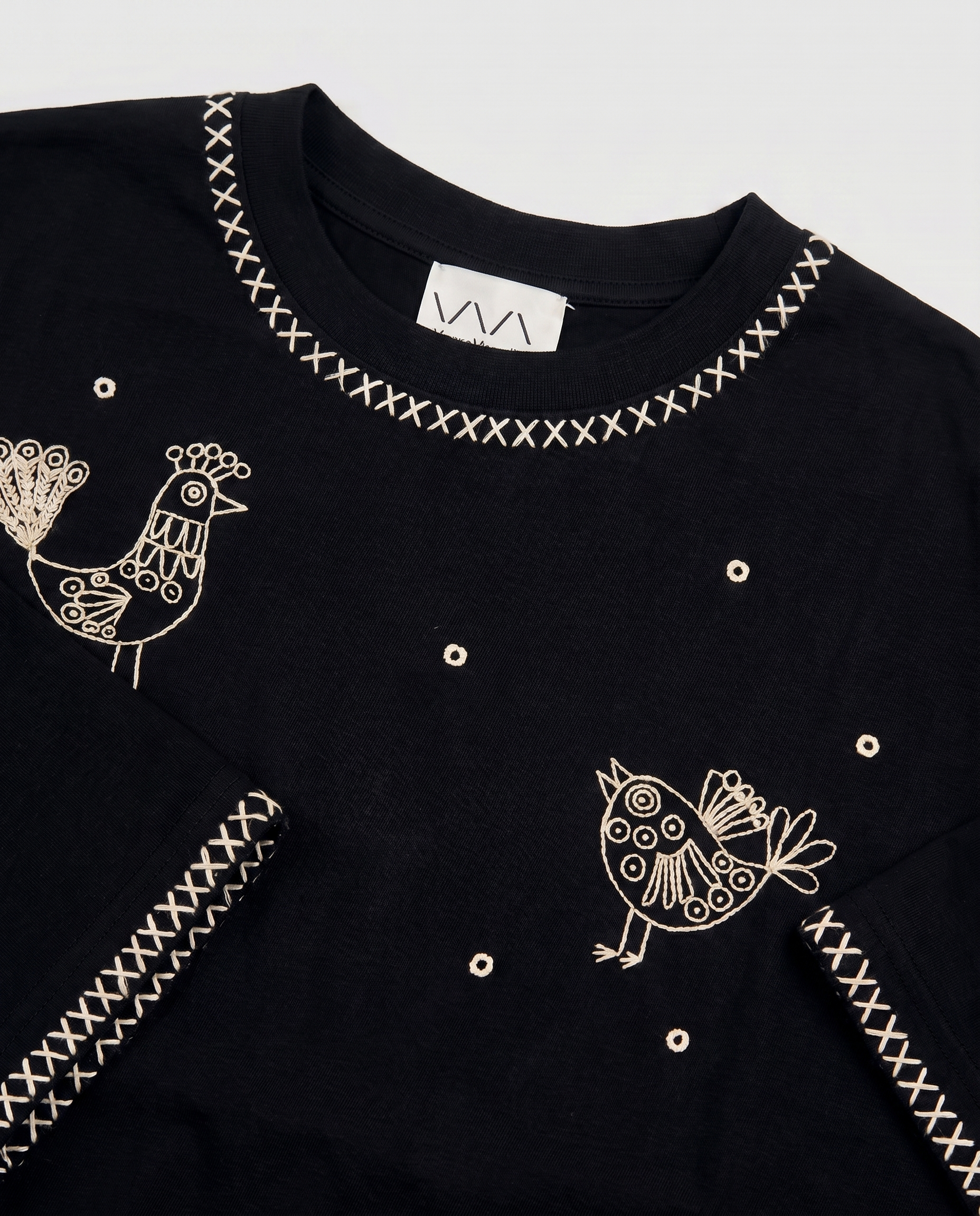 Folk Flock Hand-Embroidered Bird T-Shirt
