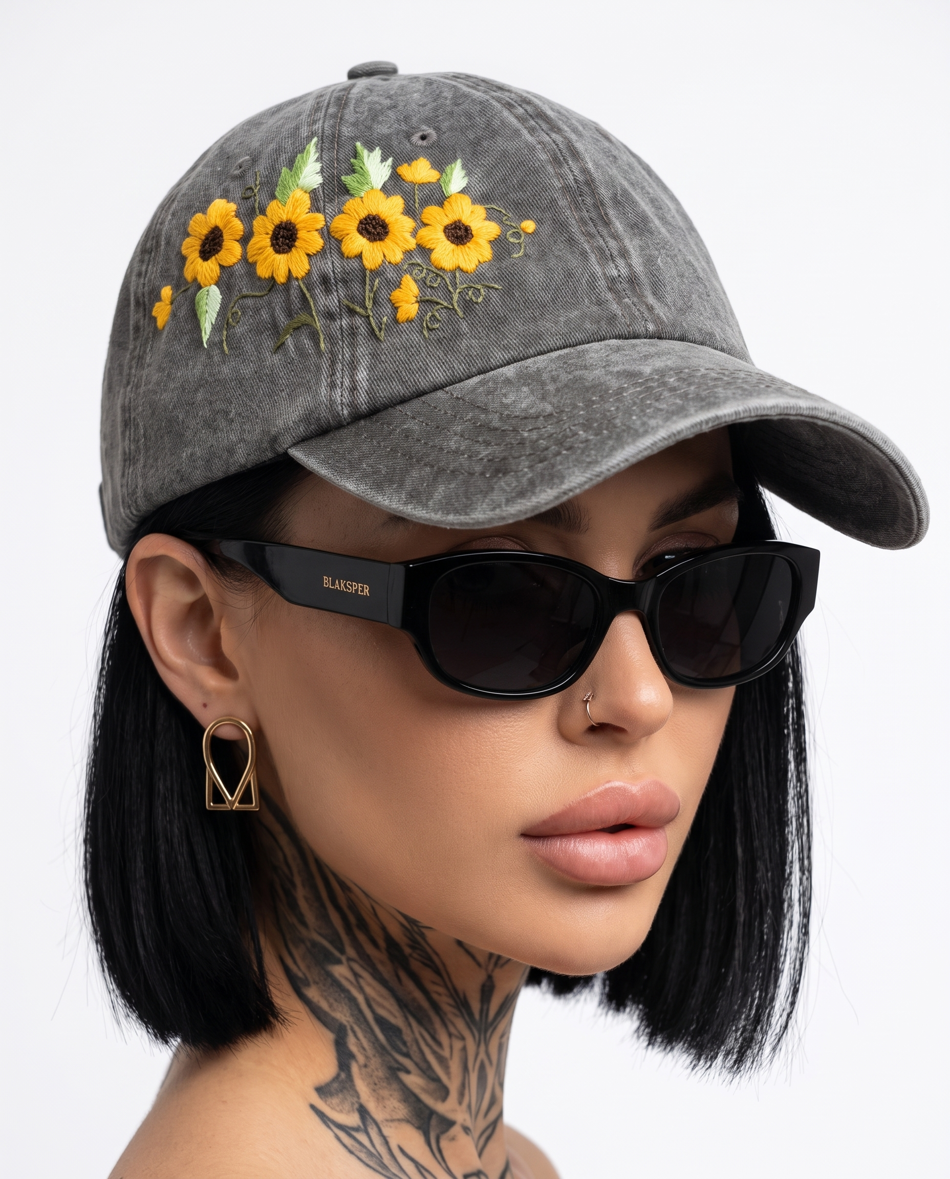 Sunflower Hand Embroidered Baseball Cap