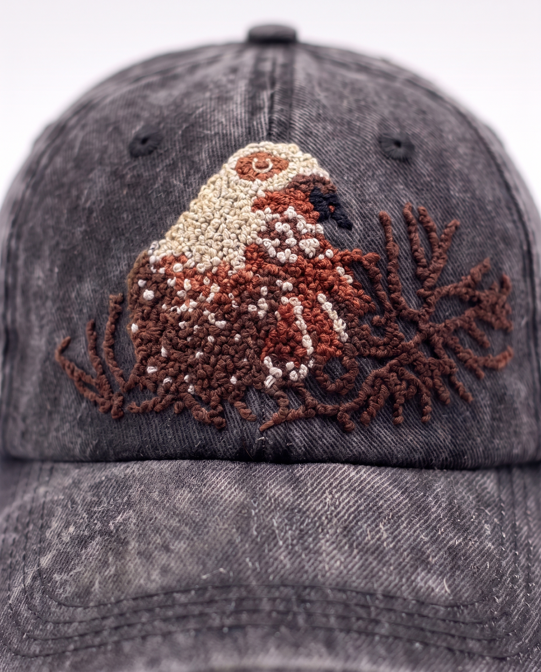 Eagle Hand-Embroidered Acid-Wash Denim Cap