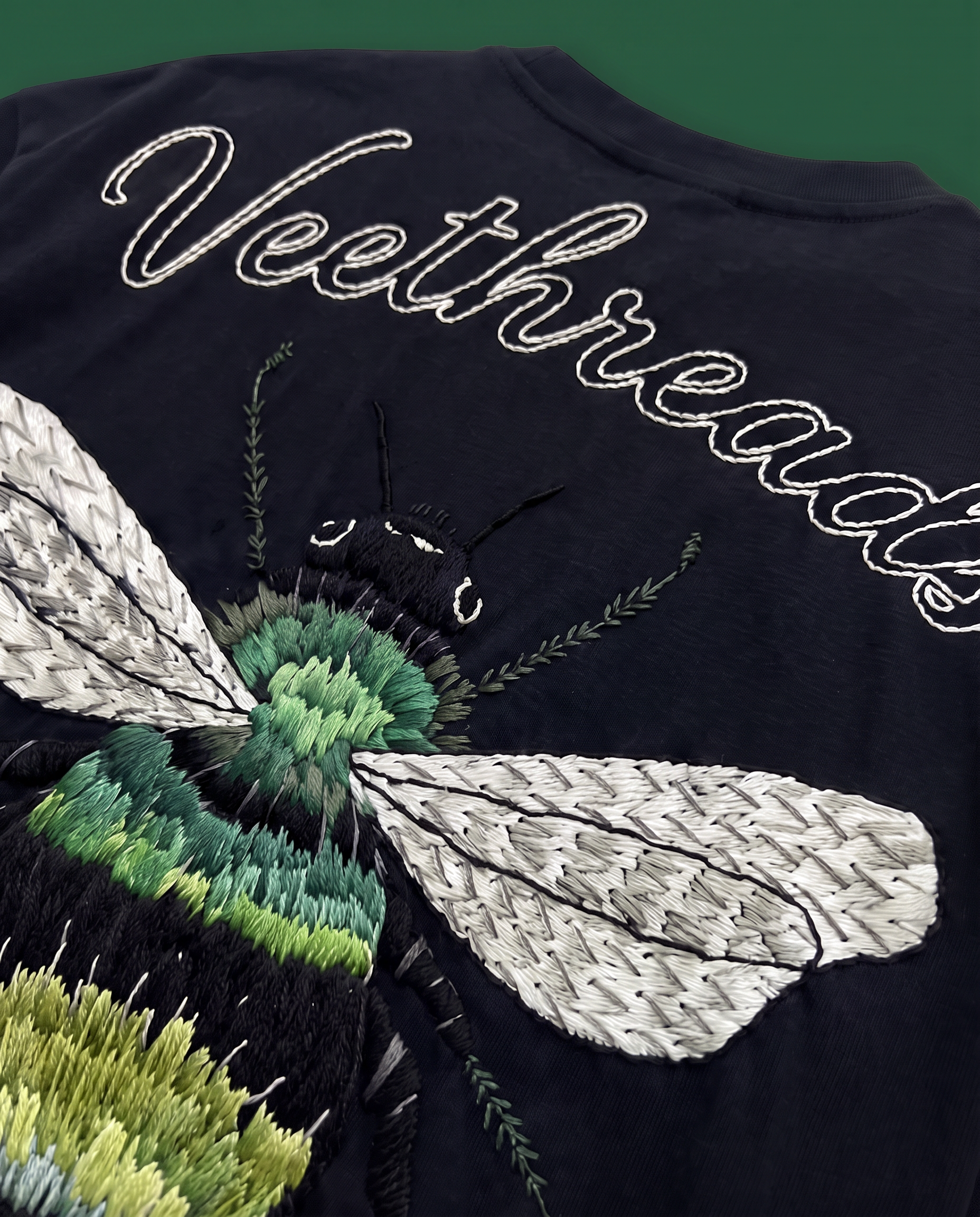 Bumblebee Hand Embroidered Oversized T-Shirt, Black