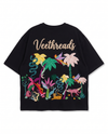Night Jungle Hand Embroidered Oversized T-Shirt, Black