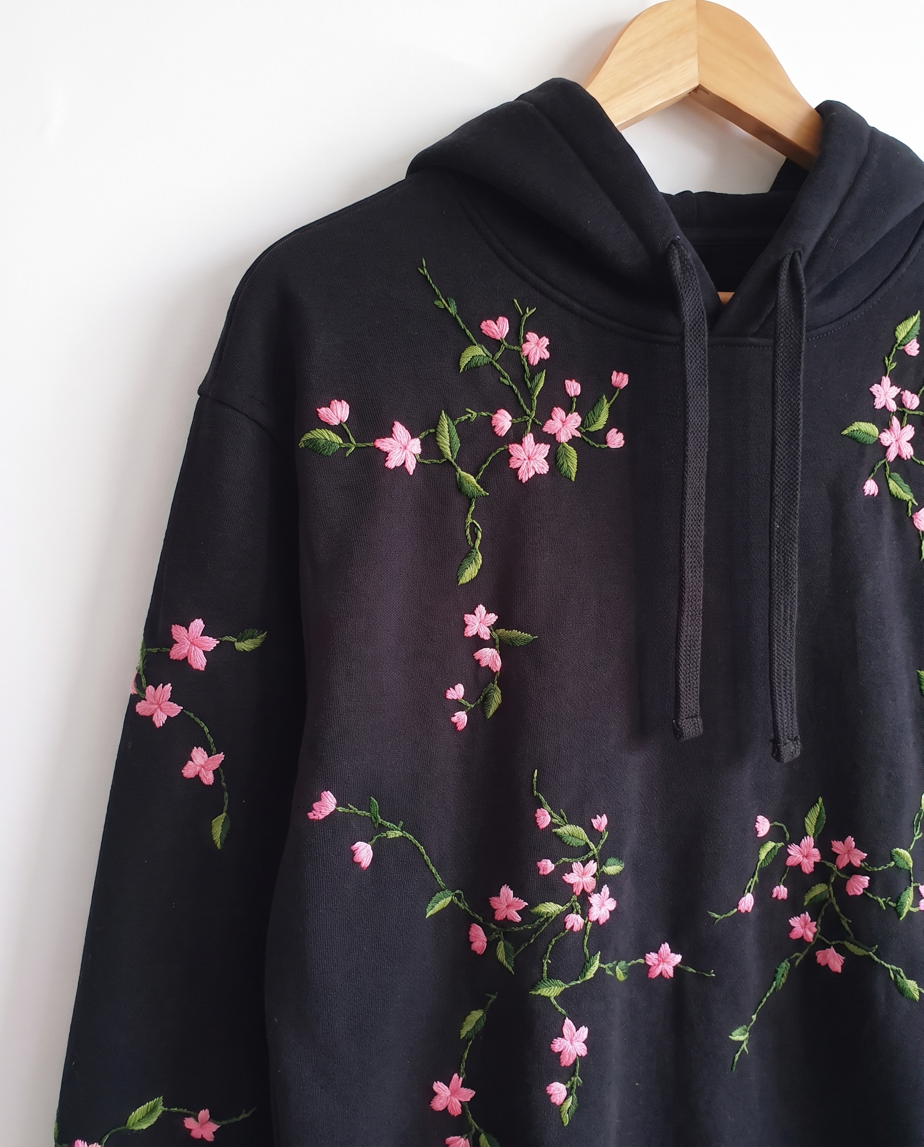 Cherry Blossom Hand-Embroidered Hoodie
