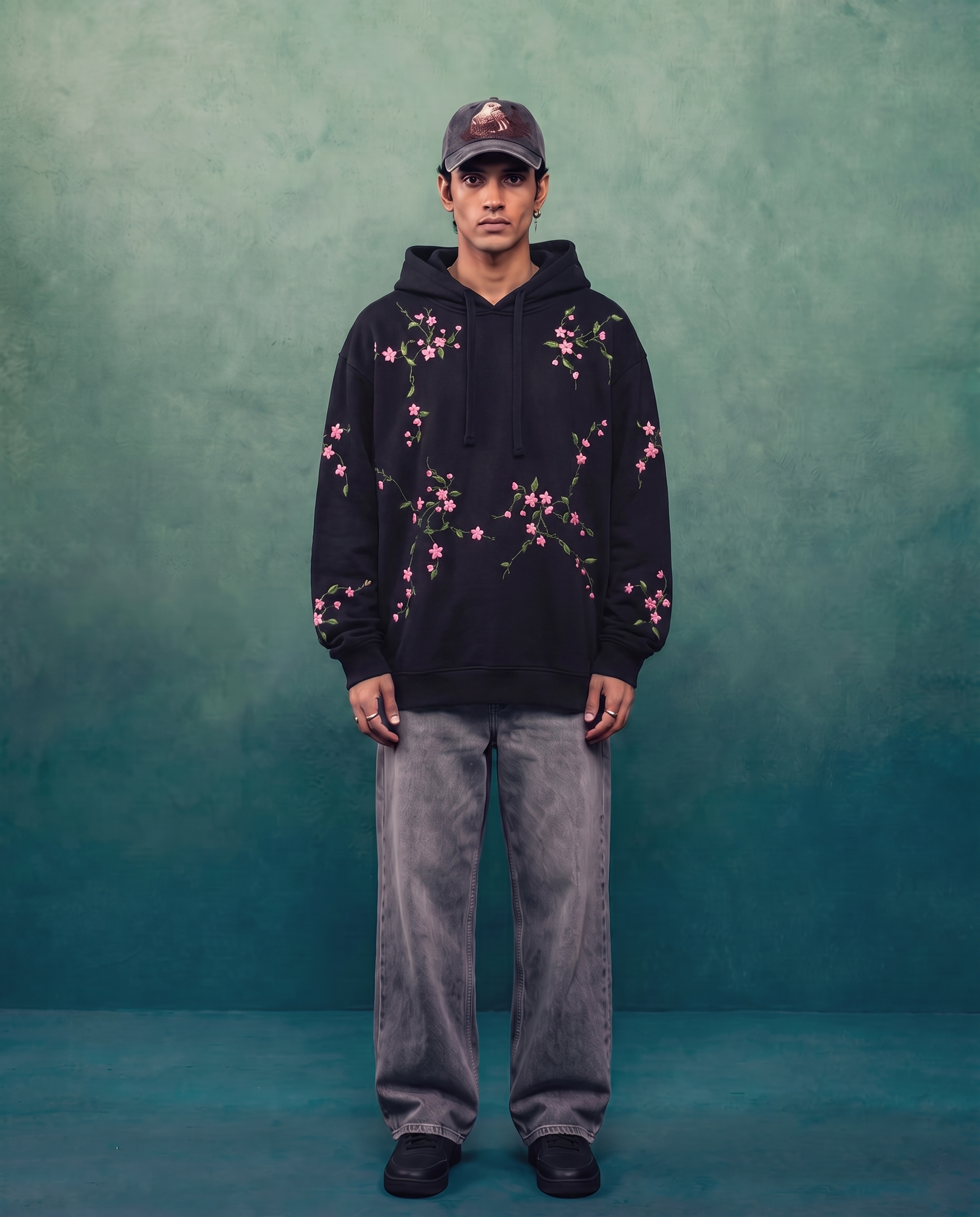 Cherry Blossom Hand-Embroidered Hoodie