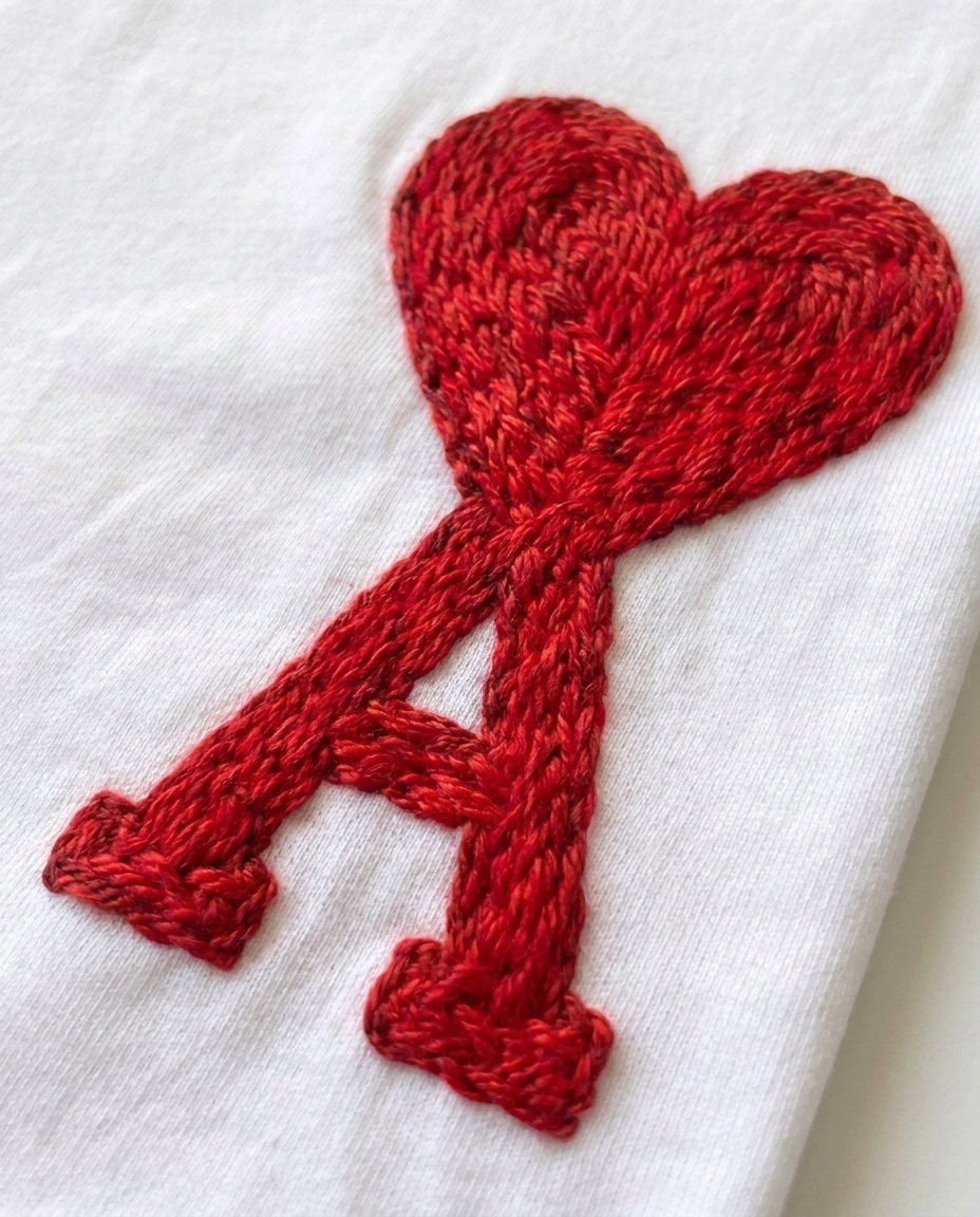 Heart Initial Hand Embroidered T-Shirt, Black & White
