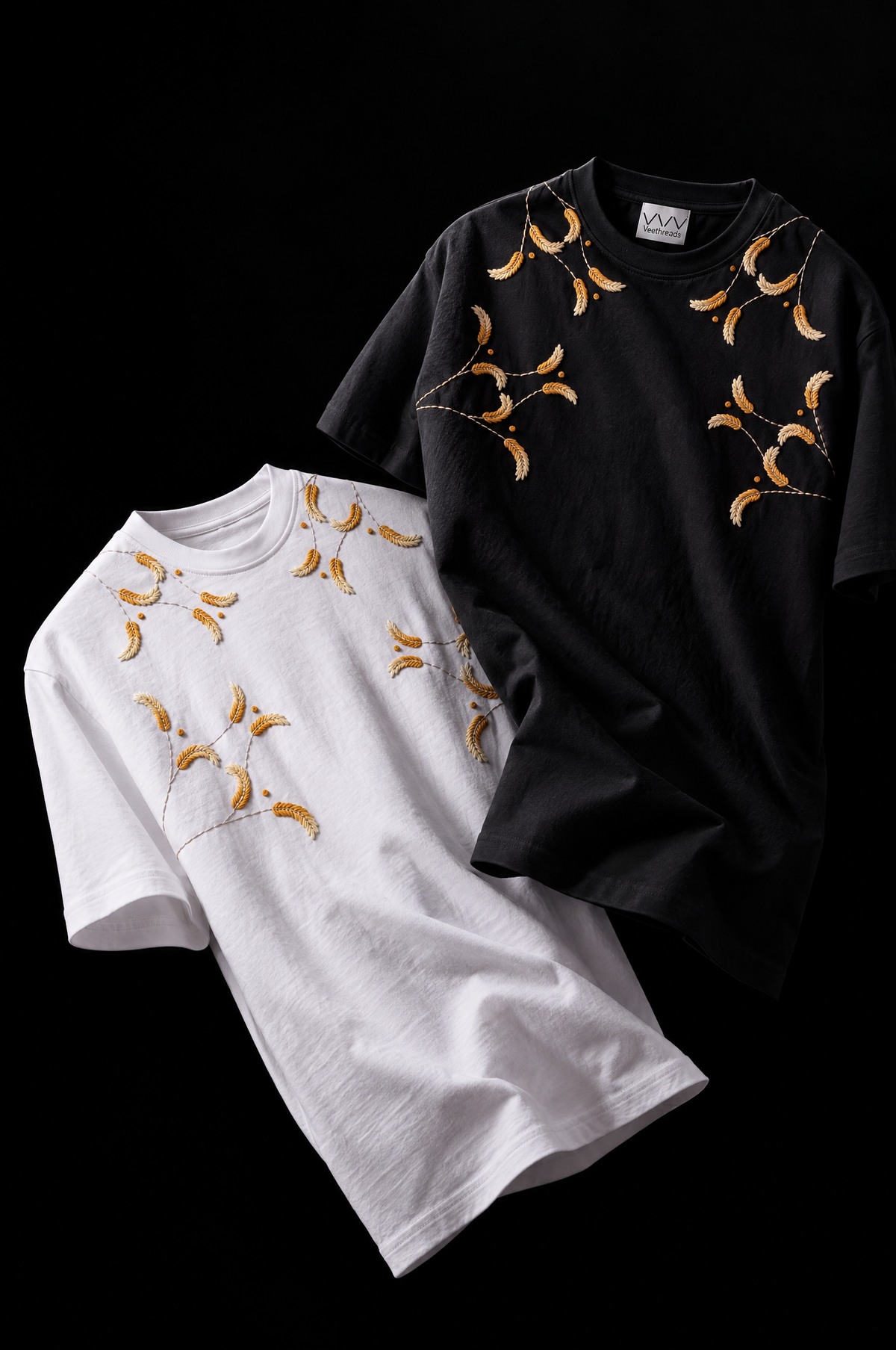 Kanak Hand-Embroidered Wheat Oversized T-Shirt, 220 GSM