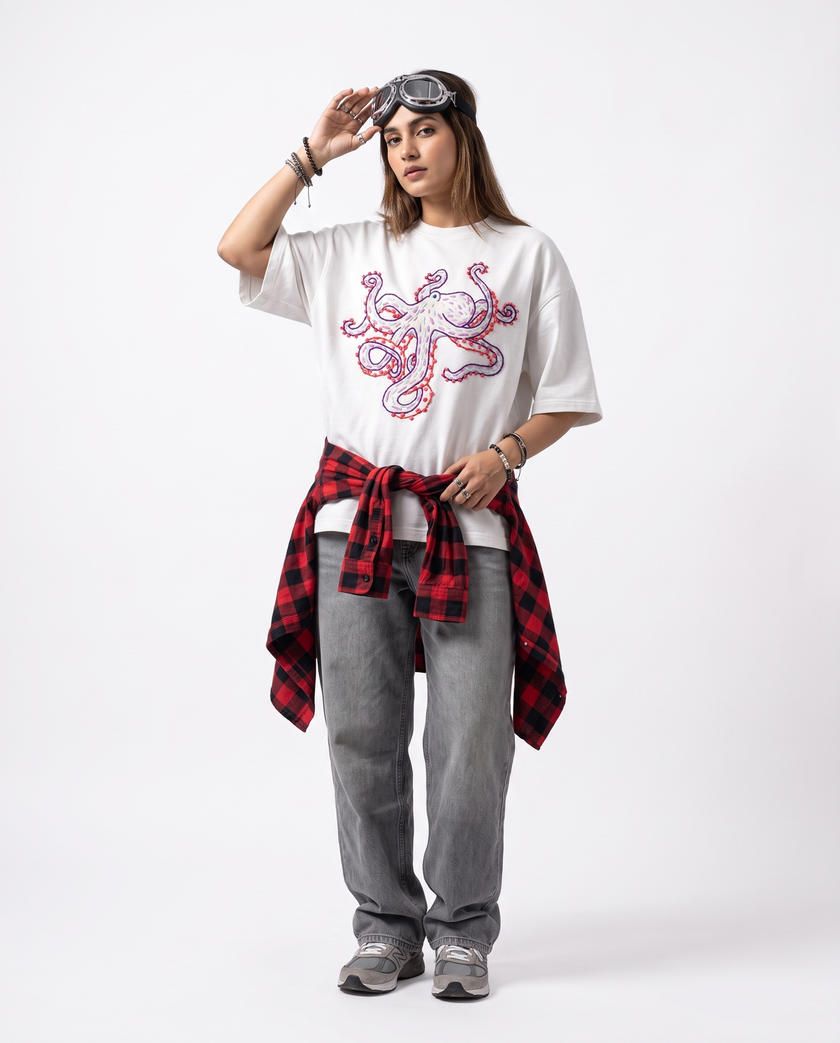 Octopus Hand-Embroidered Oversized T-Shirt
