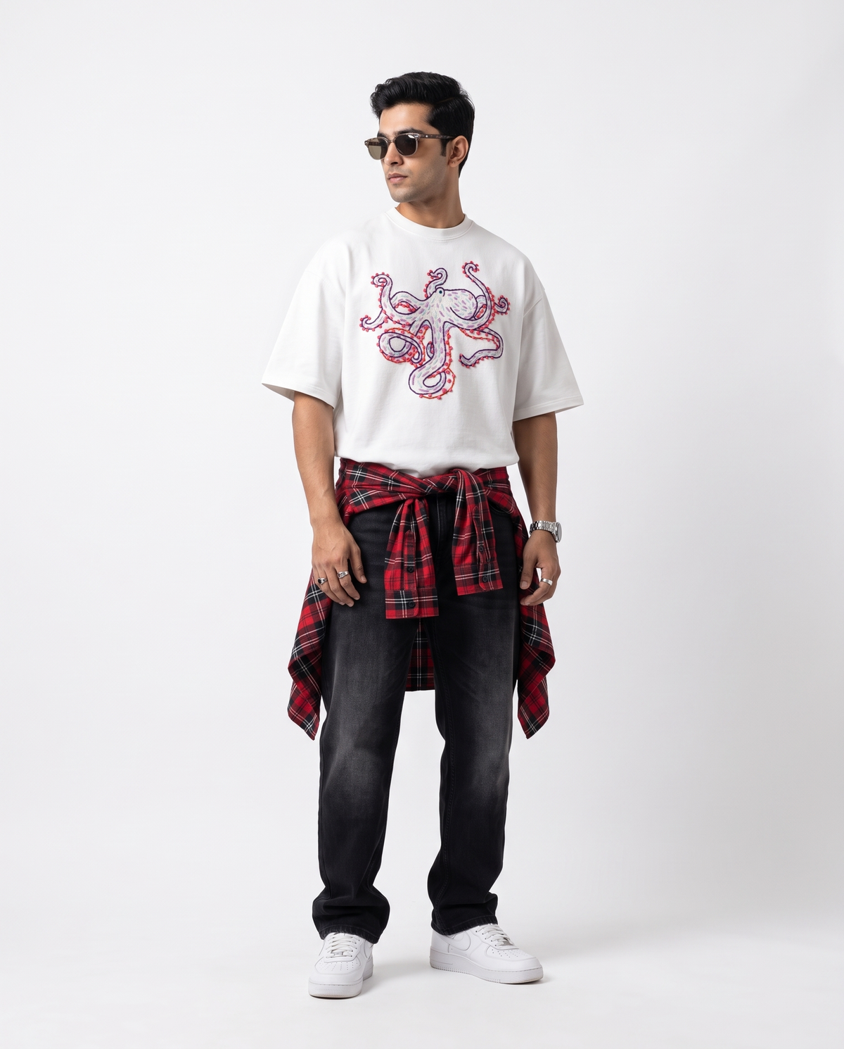 Octopus Hand-Embroidered Oversized T-Shirt