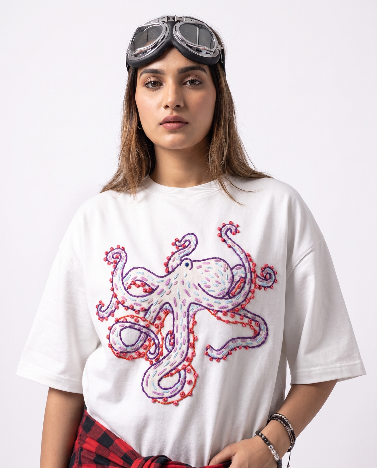 Octopus Hand-Embroidered Oversized T-Shirt