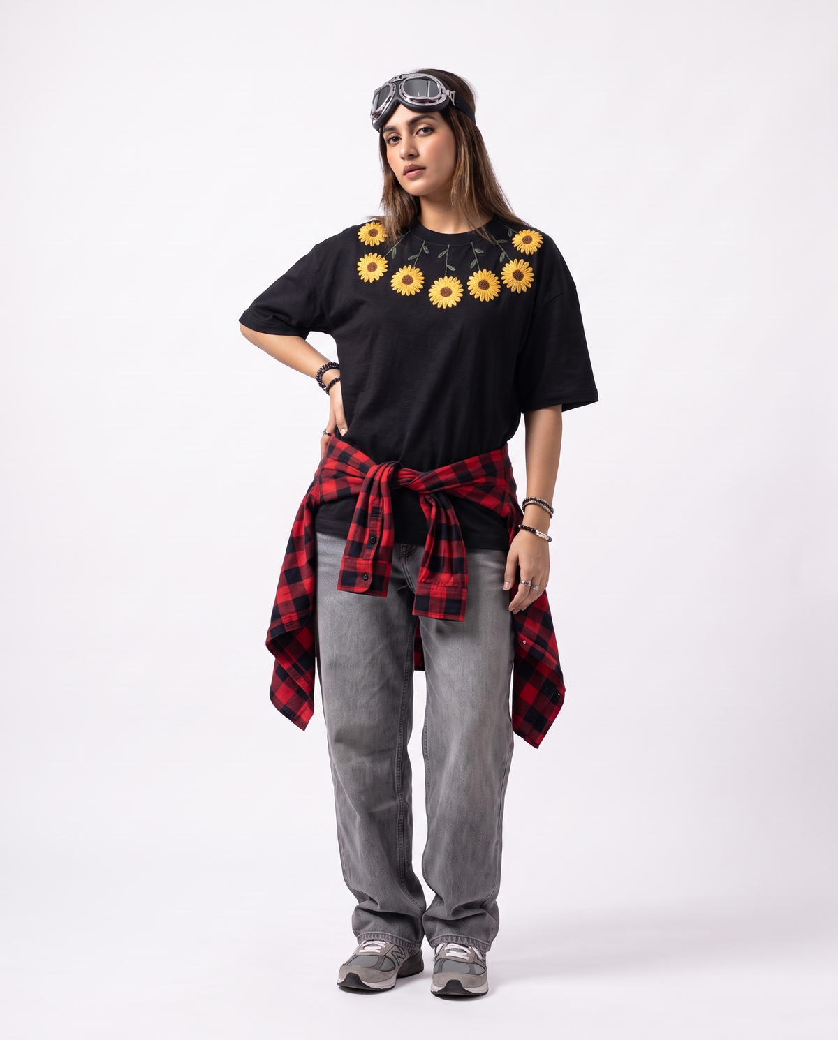Sunflower Necklace Hand-Embroidered Oversized T-Shirt