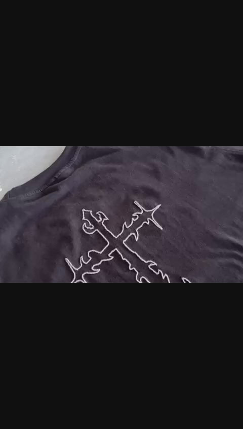 Eternal Cross Hand-Embroidered Black Oversized T-Shirt – Gothic Streetwear