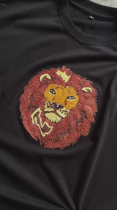 Lion Hand-Embroidered T-shirt