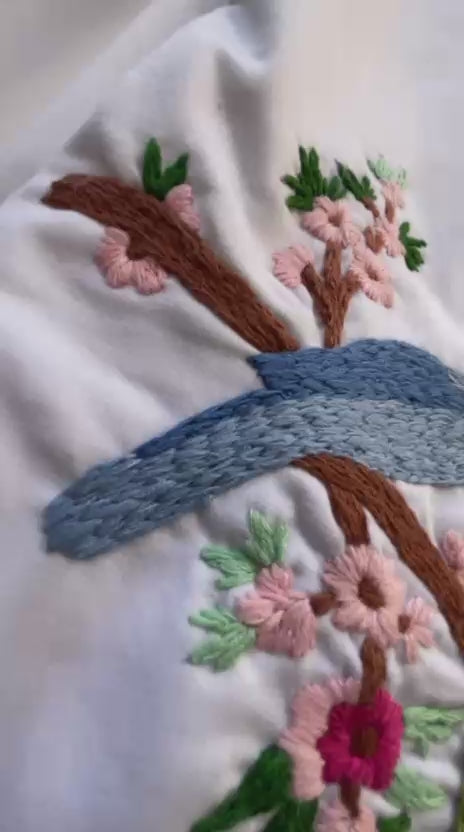 Sakura Parakeets Hand Embroidered Sweatshirt