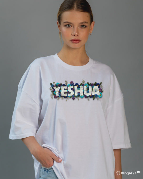 Custom Name Hand Embroidery Oversized T-shirt (Unisex)  floral