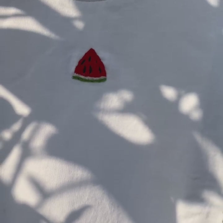  handmade oversized t-shirt featuring vibrant watermelon hand embroidery