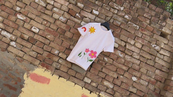 The Blossom Sun Hand-Embroidered Oversized T-Shirt (Unisex)