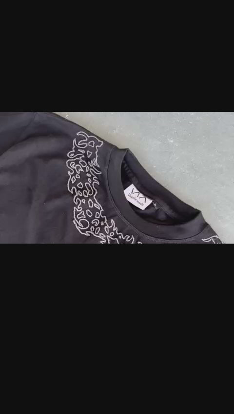 Eternal Cross Hand-Embroidered Black Oversized T-Shirt – Gothic Streetwear