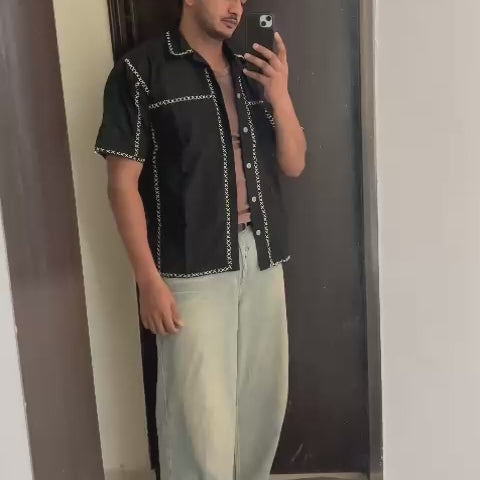 Kala X hand embroidered Black Shirt - Vee Threads